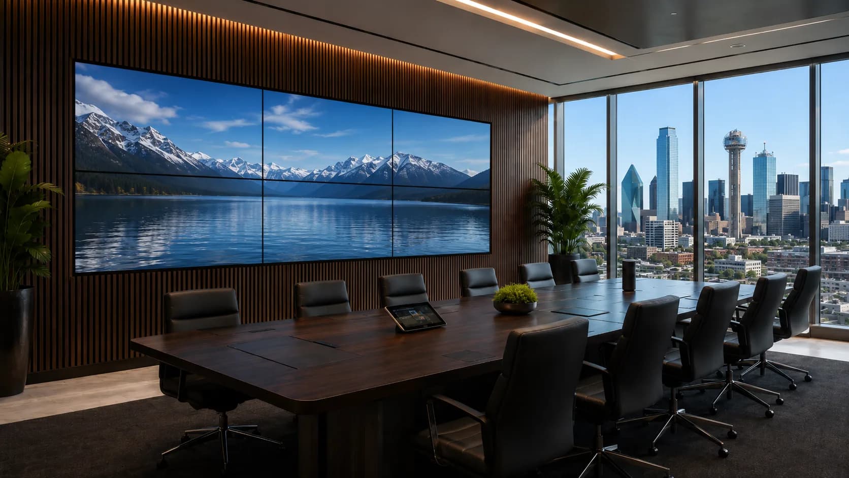 Executive conference room with seamless video wall and one-touch control