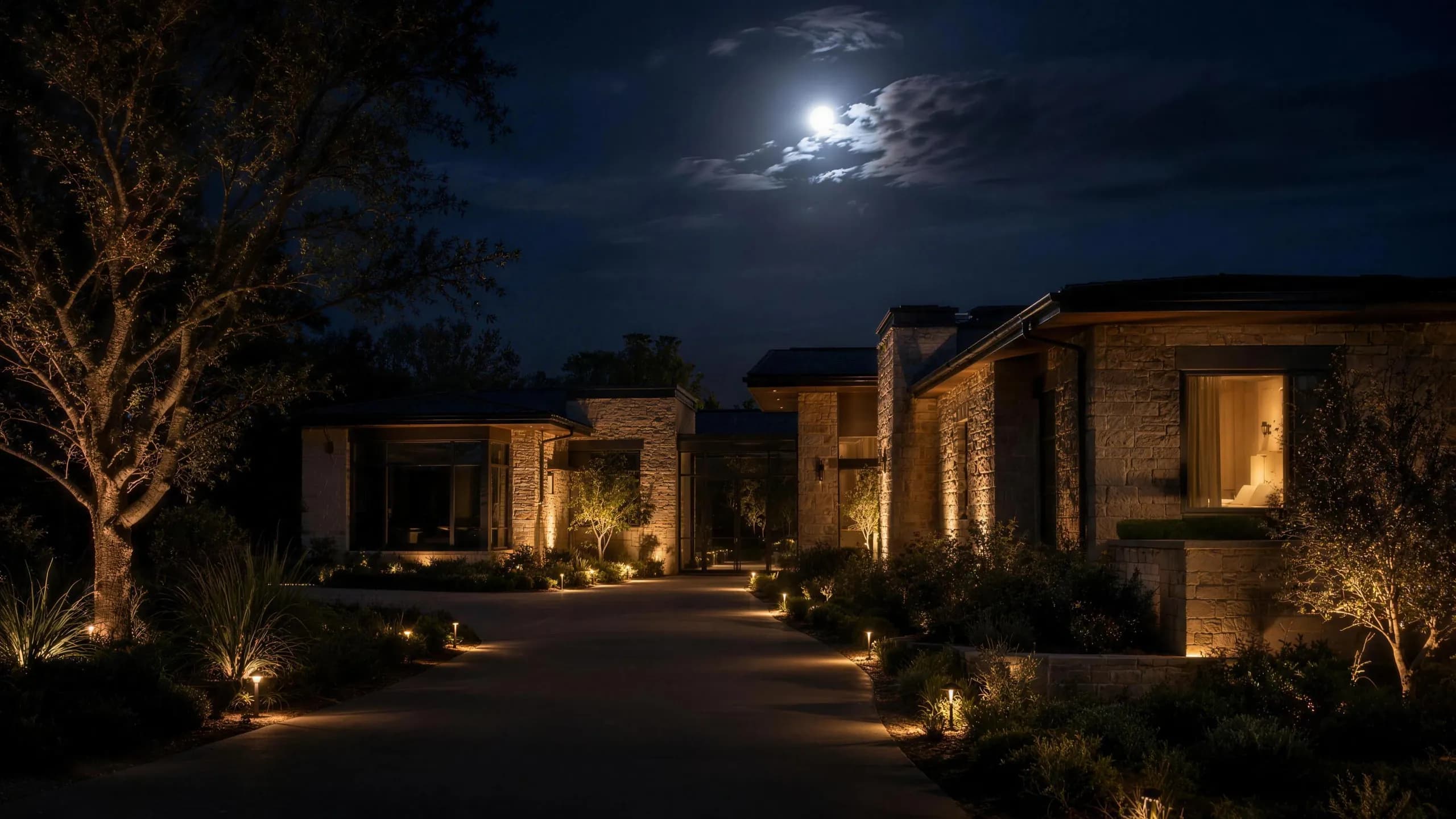 Home secured for the night — monitored, path-lit, watched over