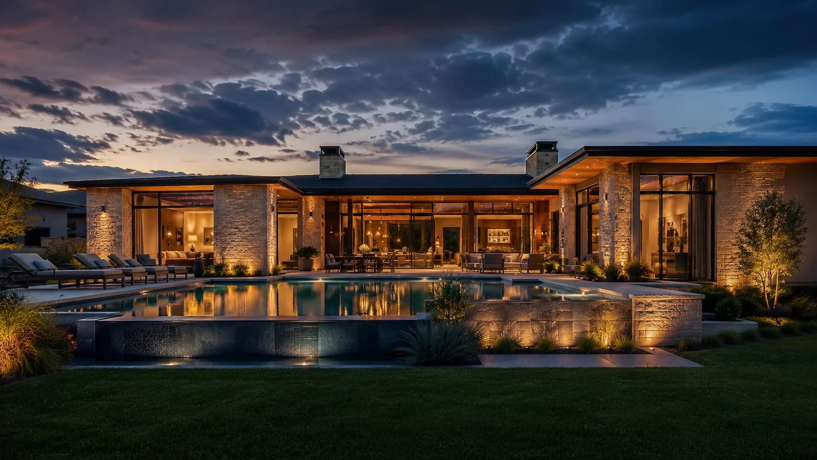 Luxury North Texas residence at dusk