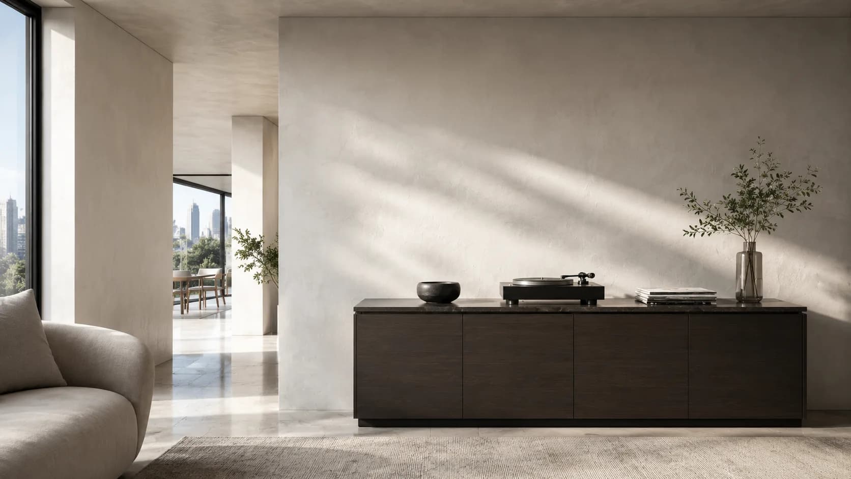 Daylit listening room with architectural loudspeakers