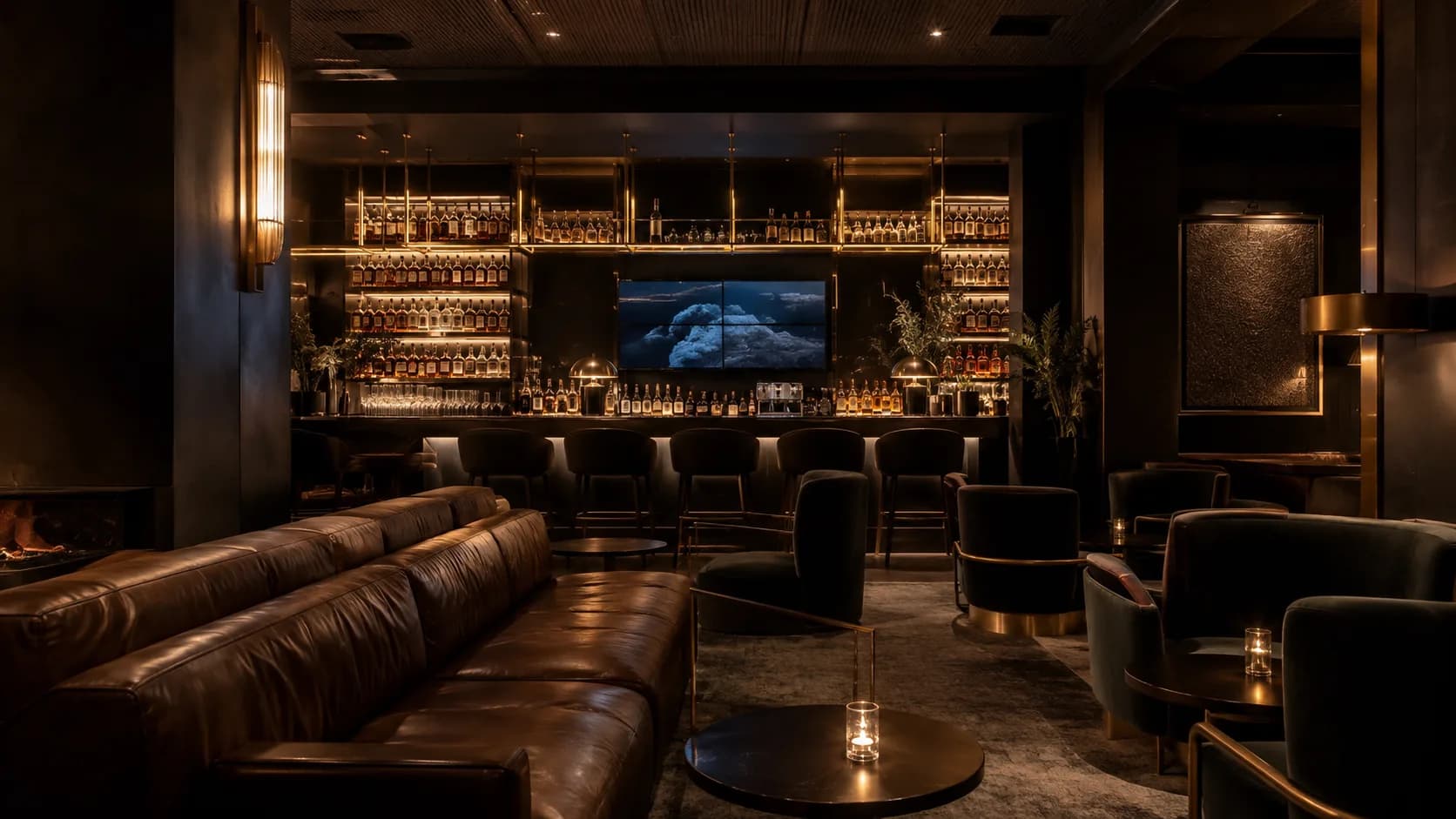 Whiskey lounge at night — architectural audio composed into an intimate room
