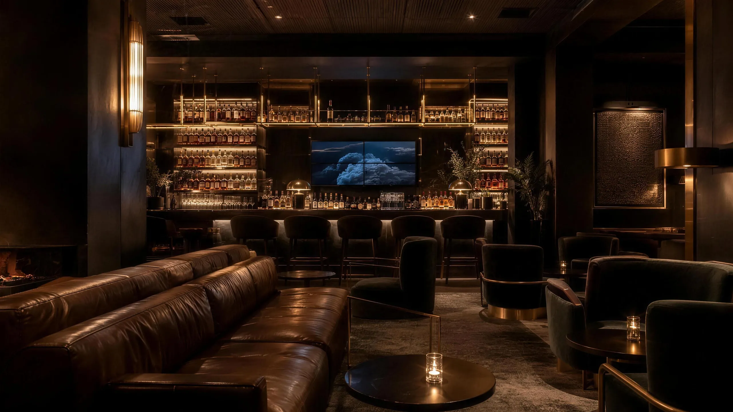 Whiskey lounge at night — architectural audio composed into an intimate room